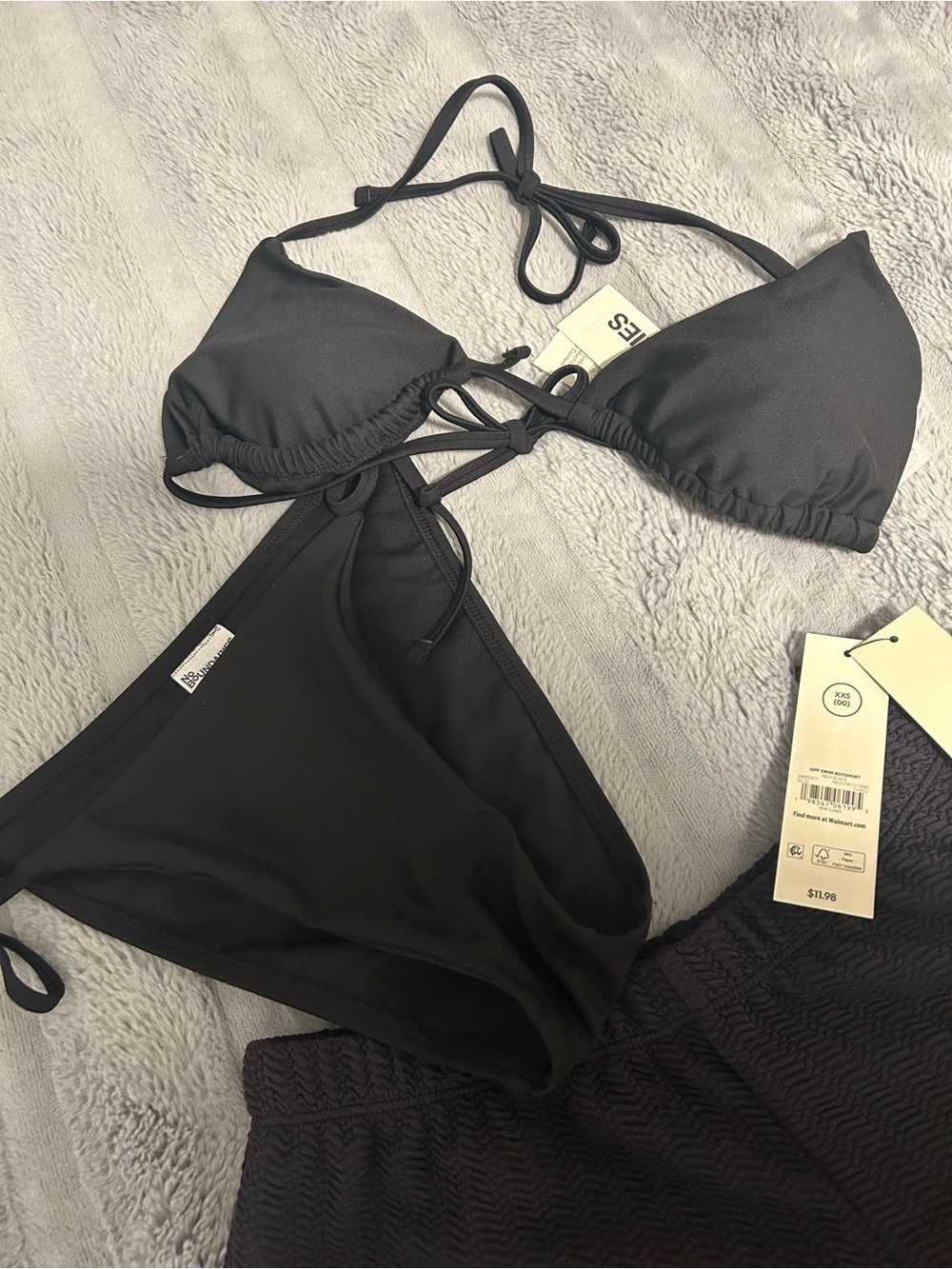 No Boundaries Black String Triangle Bikini Set